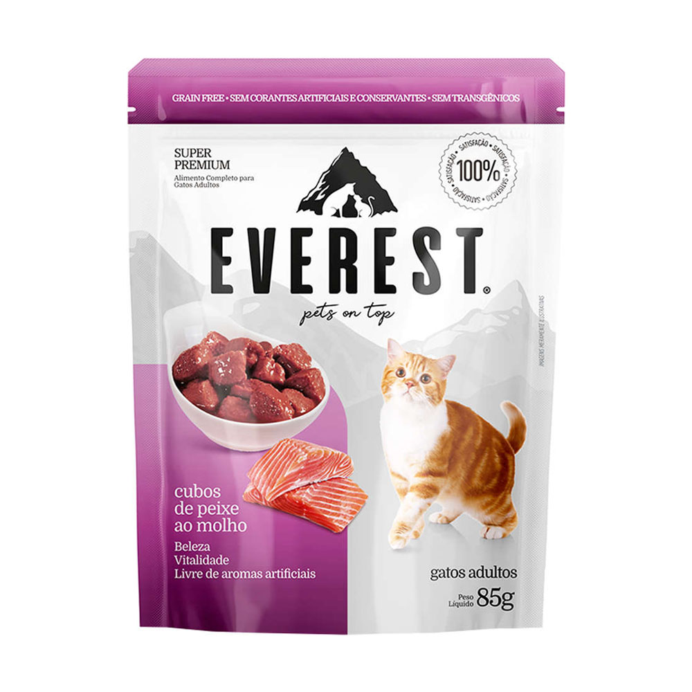 RAÇÃO ÚMIDA EVEREST GATOS ADULTOS CUBOS DE PEIXE 85G