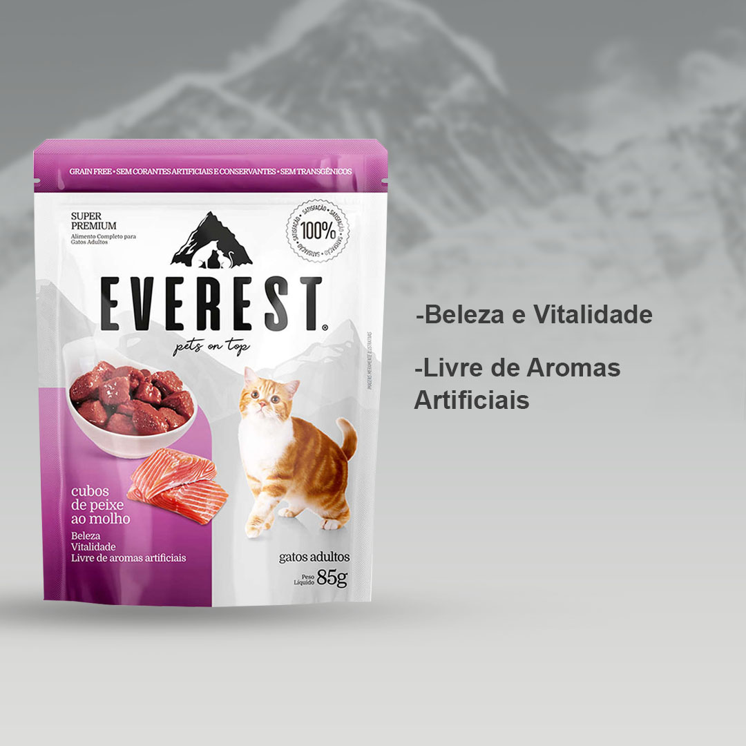 RAÇÃO ÚMIDA EVEREST GATOS ADULTOS CUBOS DE PEIXE 85G - Imagem 2
