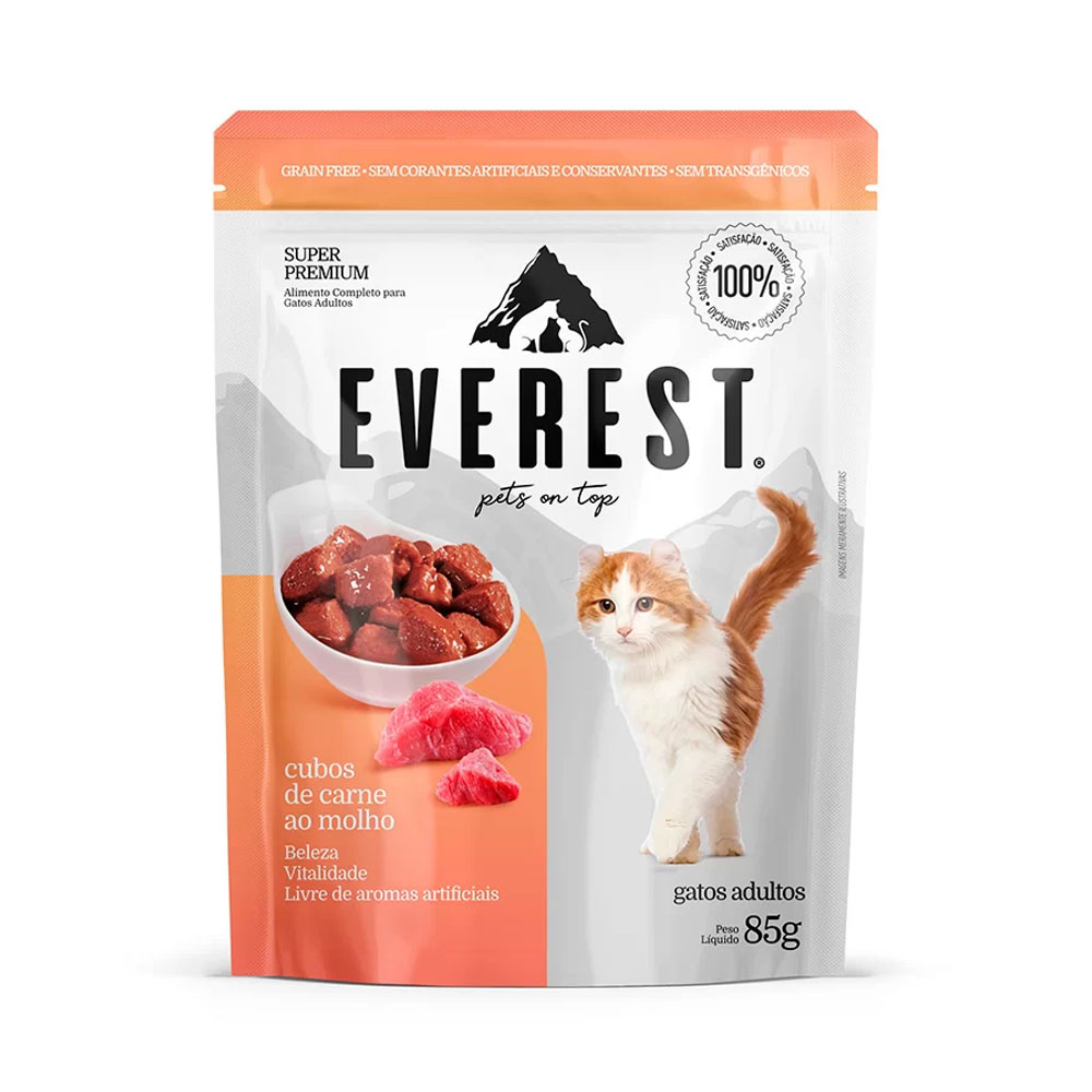 RAÇÃO ÚMIDA EVEREST GATO ADULTO CUBOS DE CARNE 85G