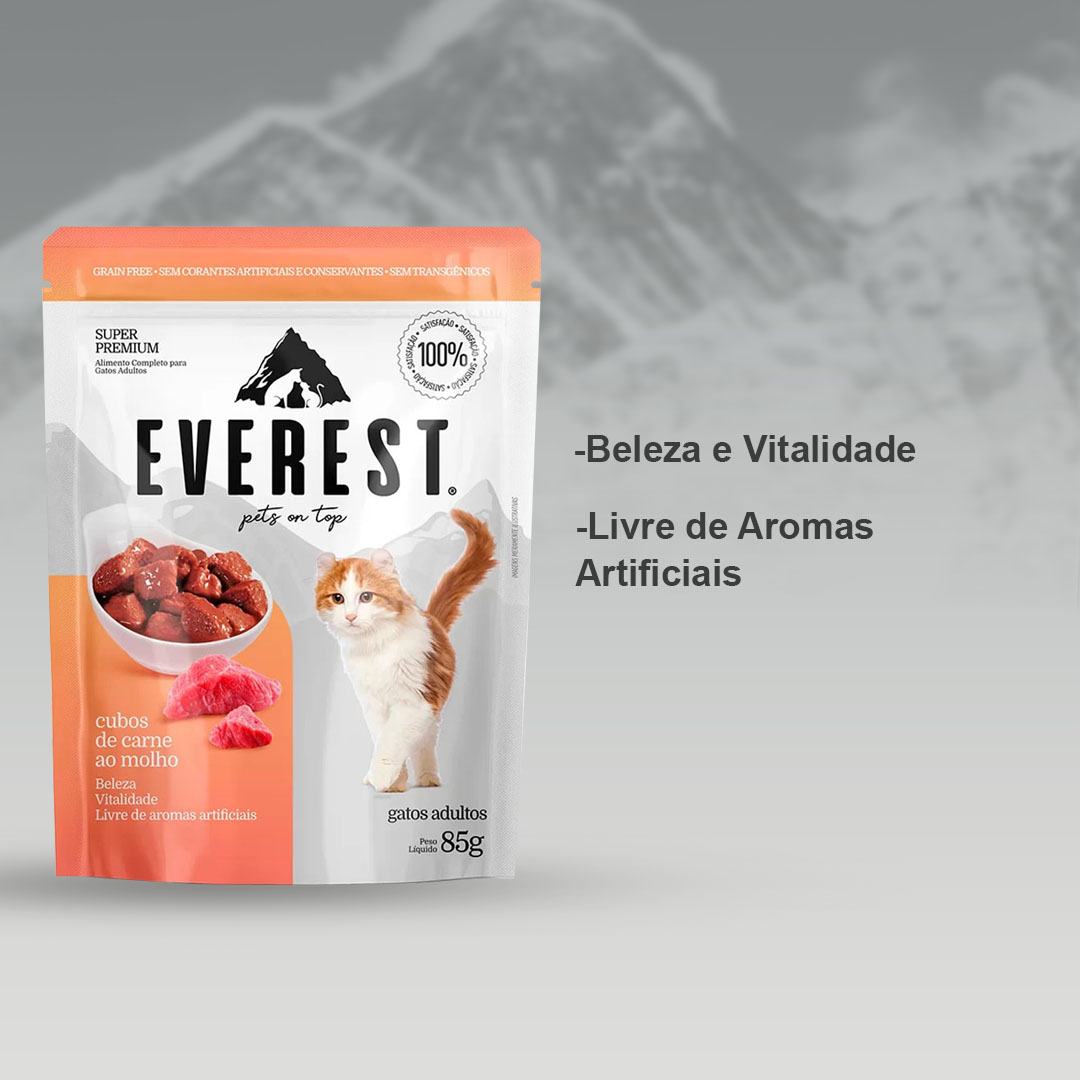 RAÇÃO ÚMIDA EVEREST GATO ADULTO CUBOS DE CARNE 85G - Imagem 2