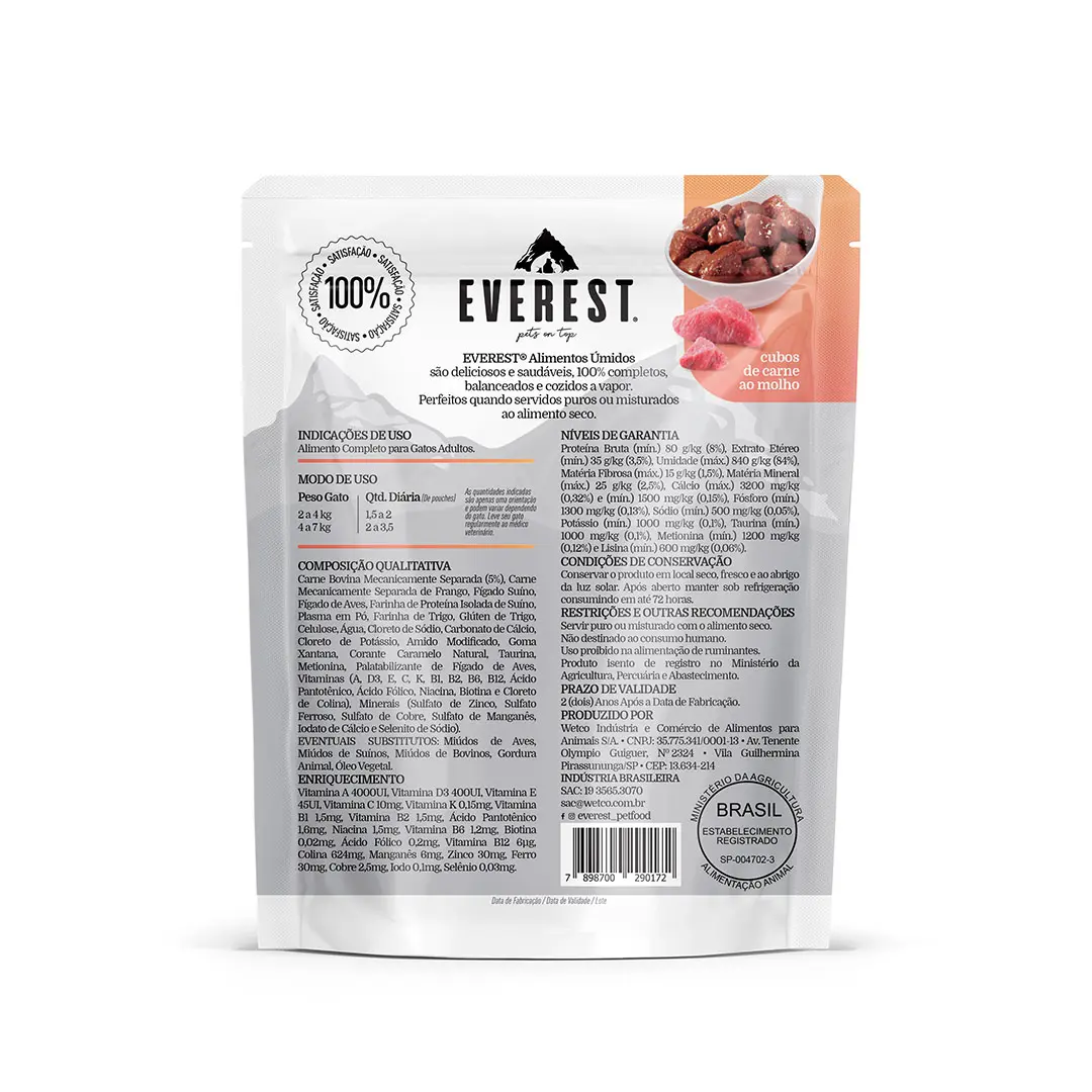 RAÇÃO ÚMIDA EVEREST GATO ADULTO CUBOS DE CARNE 85G - Imagem 3