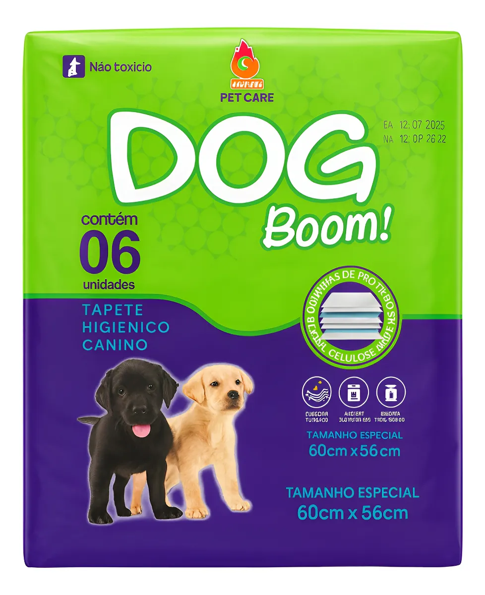 TAPETE HIGIÊNICO CANINO DOG BOOM 60X55CM C/ 6 UNIDADES