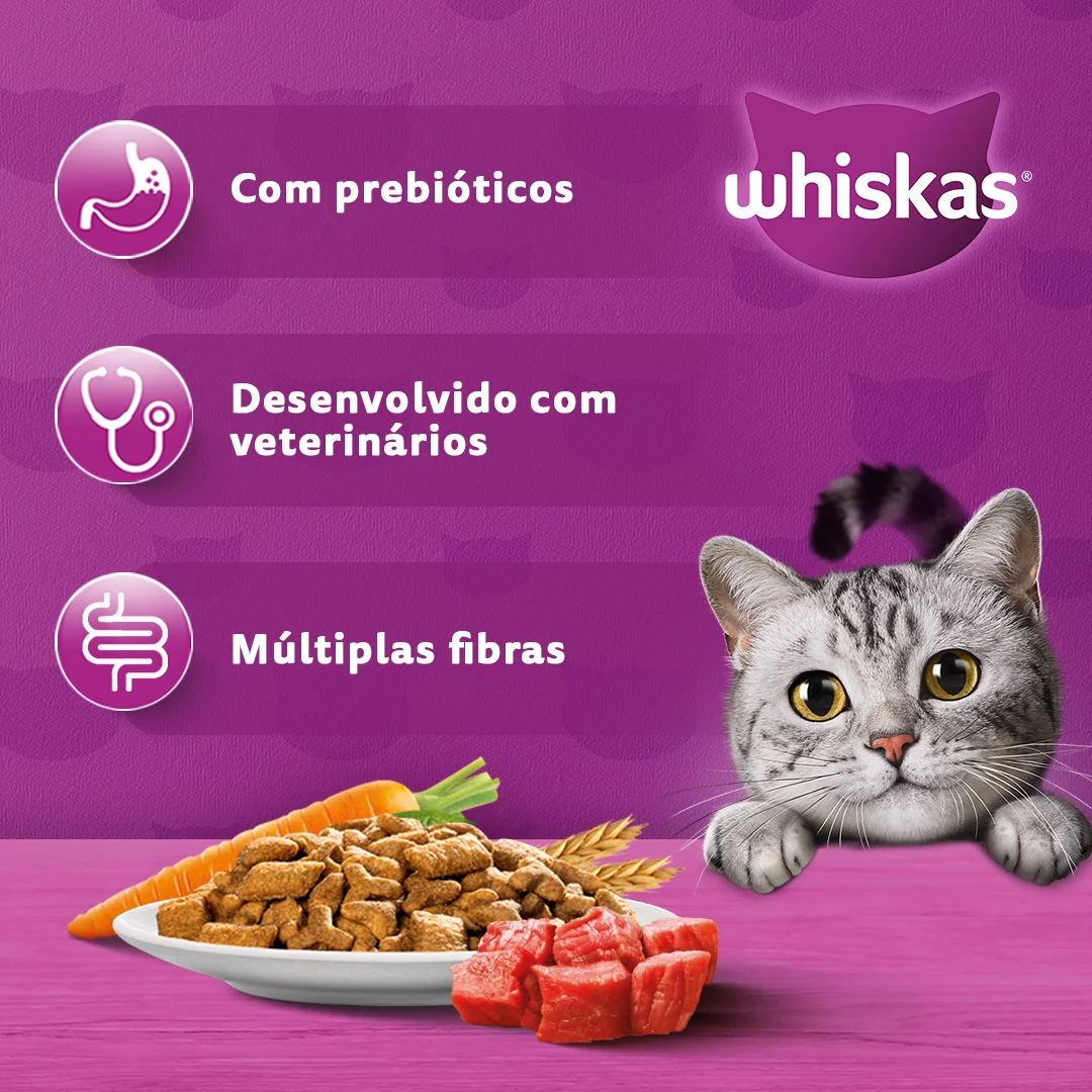 RAÇÃO GATOS WHISKAS DRY AD CARNE ADULTO 10,1KG - Imagem 2