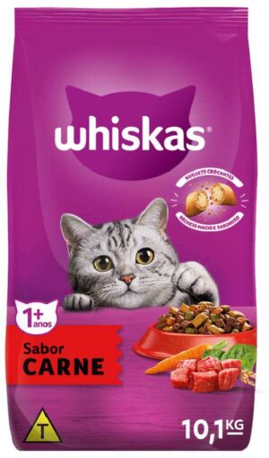 RAÇÃO GATOS WHISKAS DRY AD CARNE ADULTO 10,1KG
