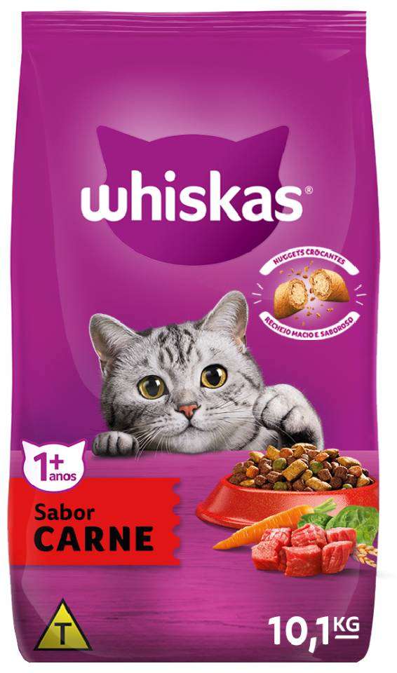 RAÇÃO GATOS WHISKAS DRY AD CARNE ADULTO 10,1KG